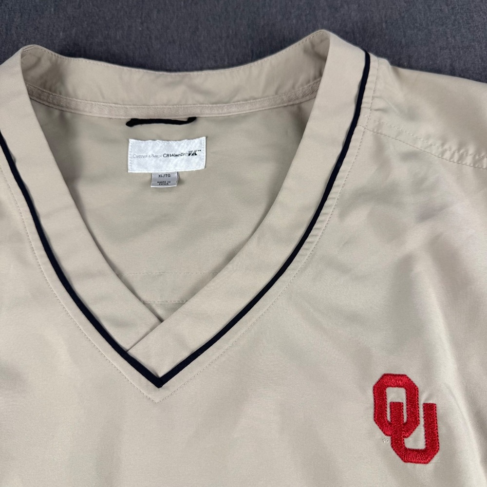 Cutter & Buck Oklahoma Sooners Golf Vest Mens XL Tan V-Neck Windbreaker Vest